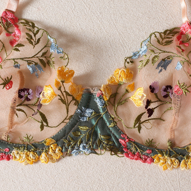 Women's Lace Flower Bra and Briefs Set