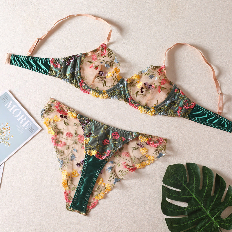 Women's Lace Flower Bra and Briefs Set