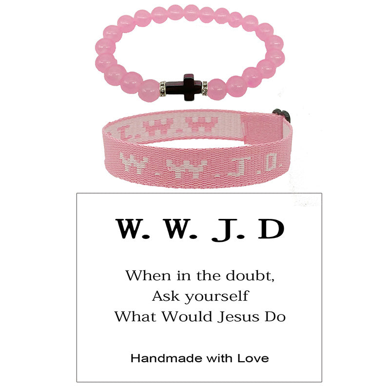 WWJD Cross Beaded Bracelet Set