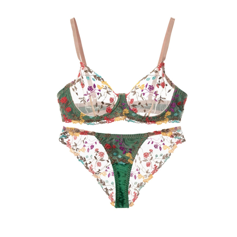 Women's Lace Flower Bra and Briefs Set