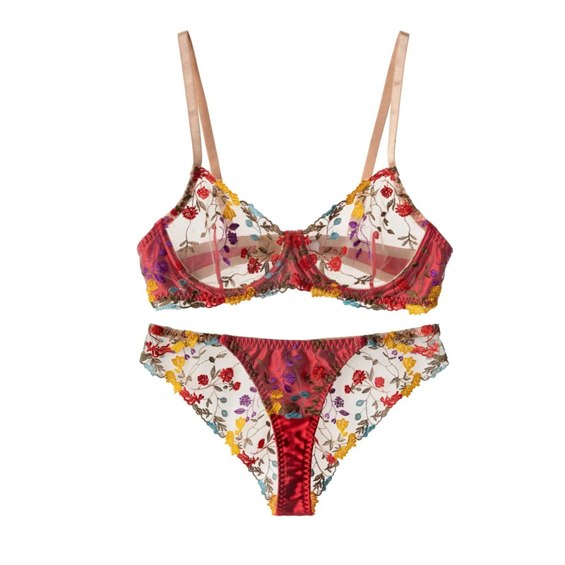 Women's Lace Flower Bra and Briefs Set